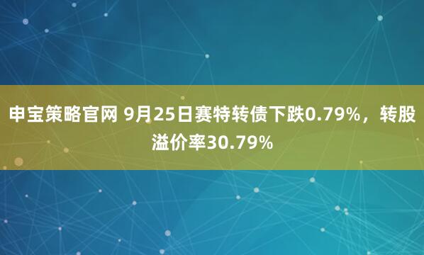 申宝策略官网 9月25日赛特转债下跌0.79%，转股溢价率30.79%